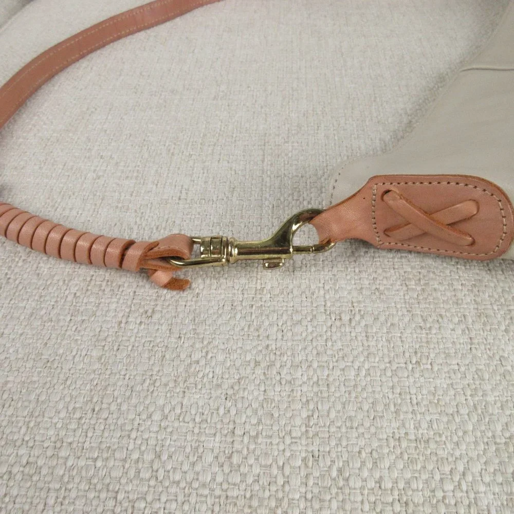 COA Carpetbags Of America Bone Medium Leather Bucket Bag Natural Trim Gold